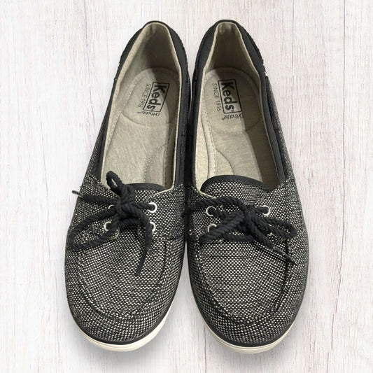 Black Shoes Flats Keds, Size 7.5