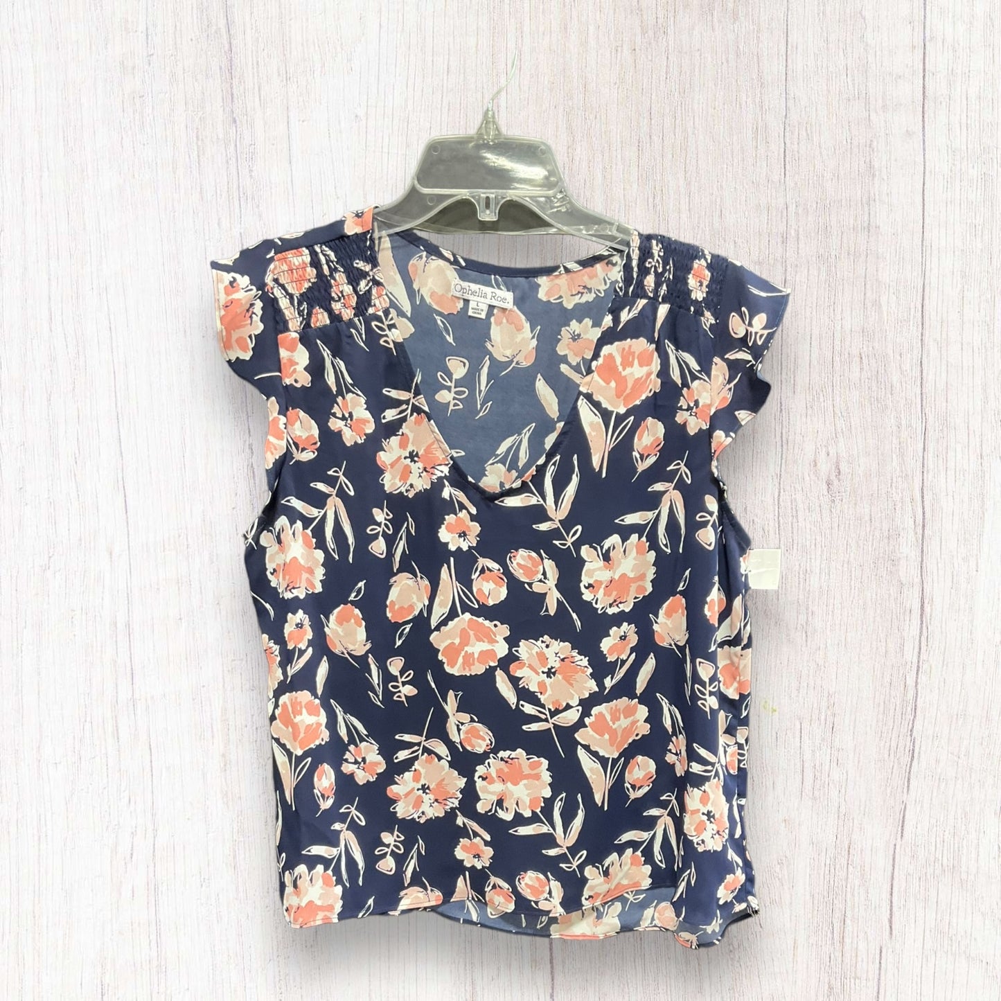 Top Short Sleeve Basic By Ophelia Roe In Blue & Pink, Size: L