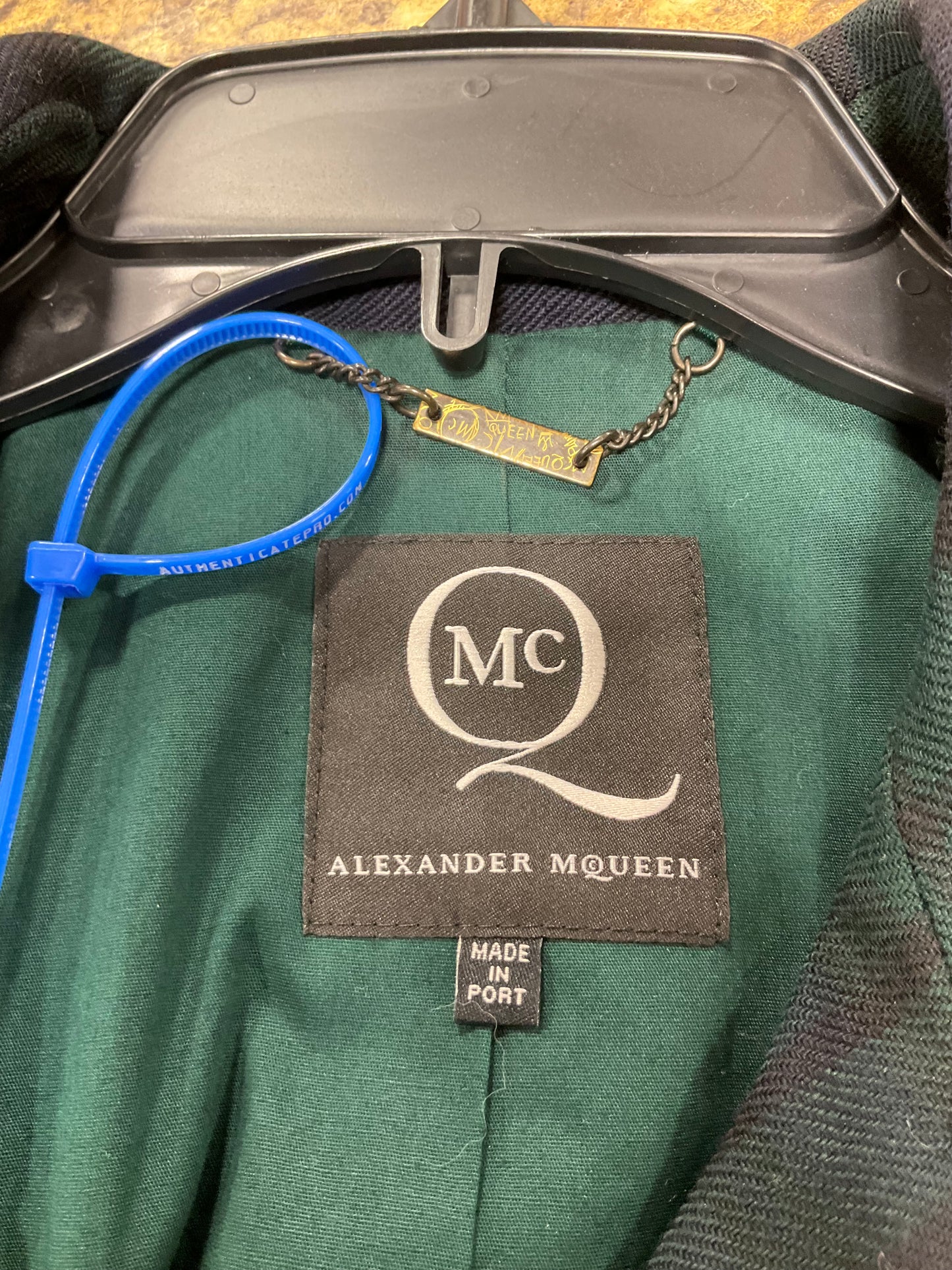 Jacket Luxury Designer By Alexander Mcqueen In Blue & Green, Size: 10