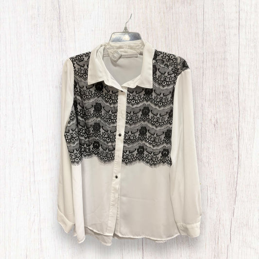 Blouse Long Sleeve By Valerie Stevens In Black & White, Size: L