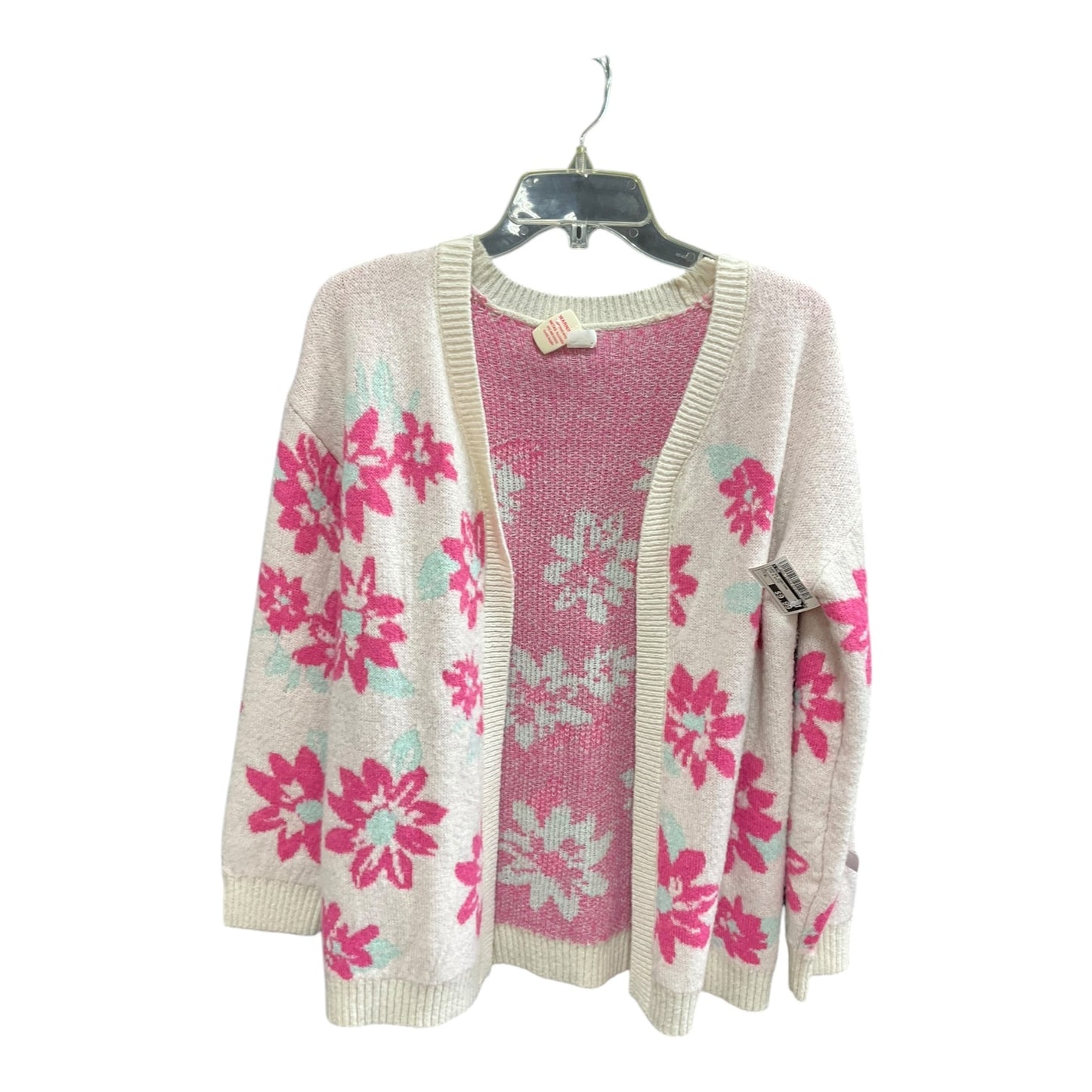 Sweater Cardigan By Cme In Pink & White, Size: Xl