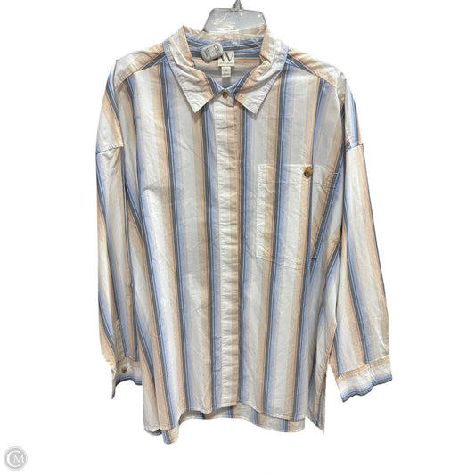 Blouse Long Sleeve By Worthington In Blue & Tan, Size: Xl
