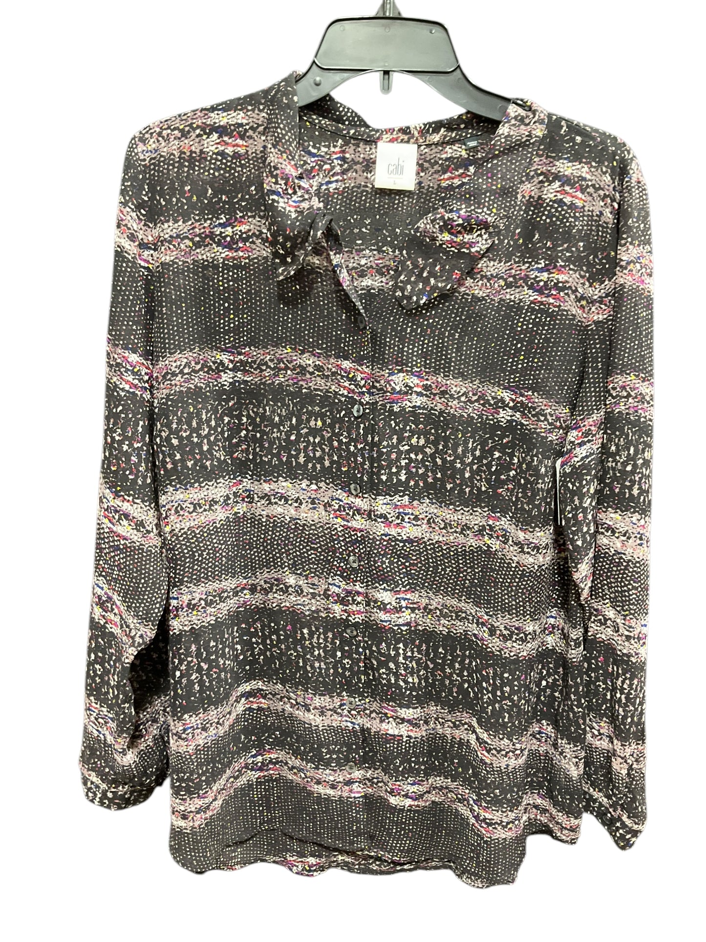 Blouse Long Sleeve By Cabi In Black & Grey, Size: L