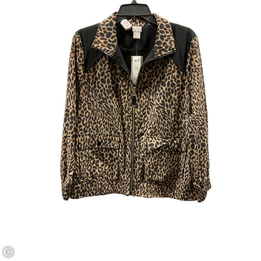 Athletic Jacket By Chicos In Leopard Print, Size: L