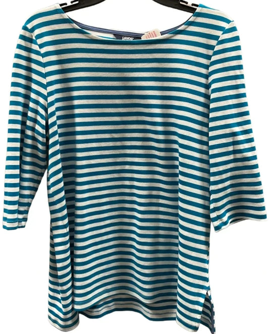 Top 3/4 Sleeve By Lands End In Striped Pattern, Size: L