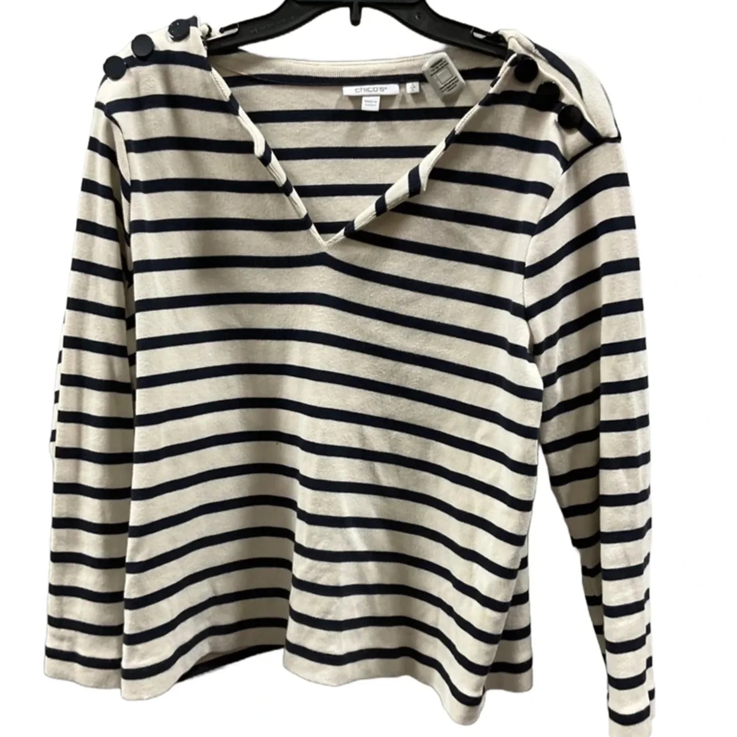 Top Long Sleeve By Chicos In Striped Pattern, Size: L