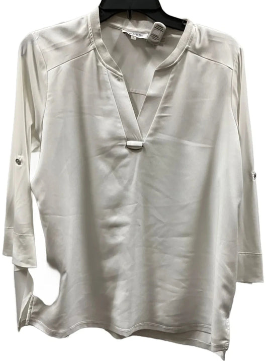 Top Long Sleeve By Calvin Klein In White, Size: M