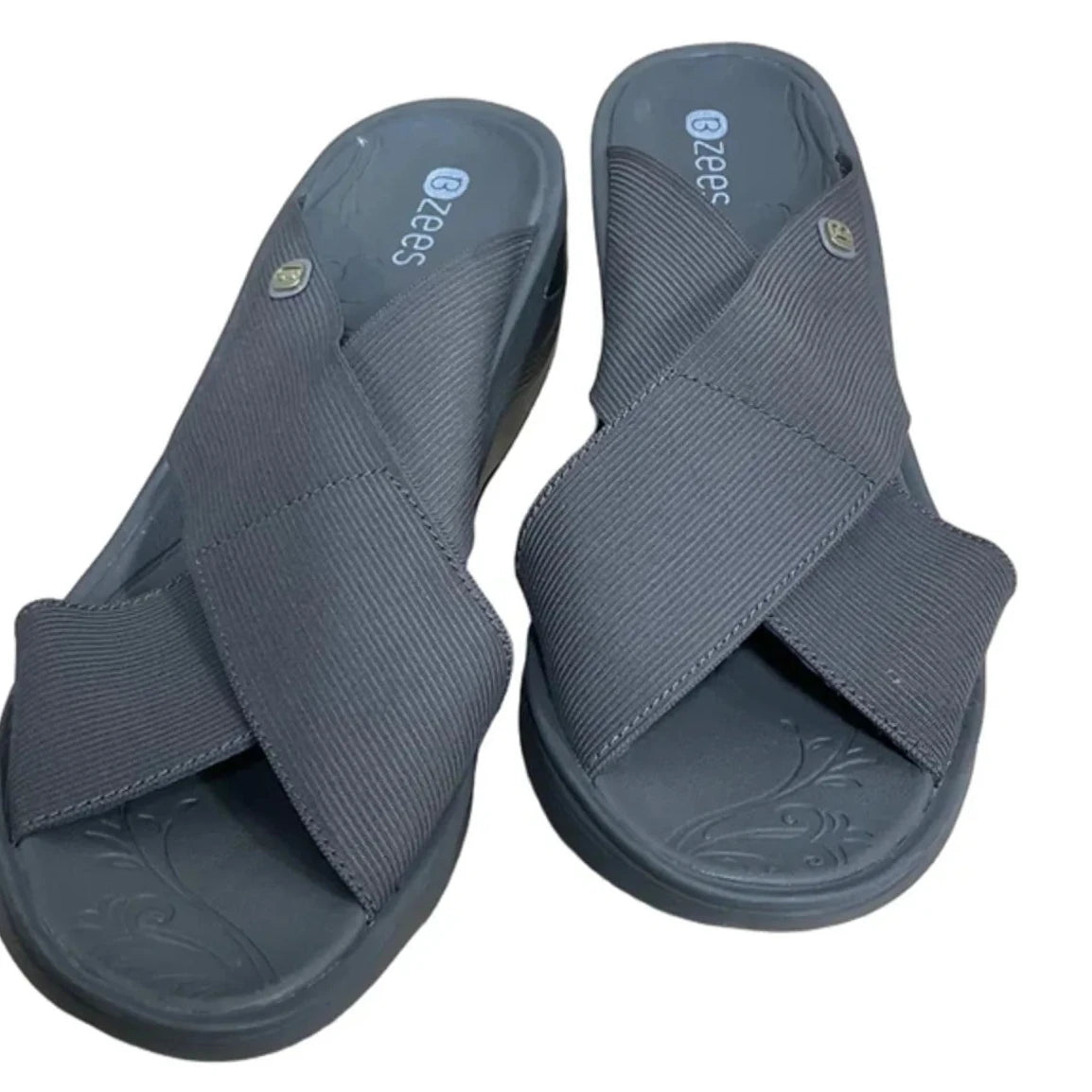 Sandals Heels Wedge By Bzees In Grey, Size: 8.5