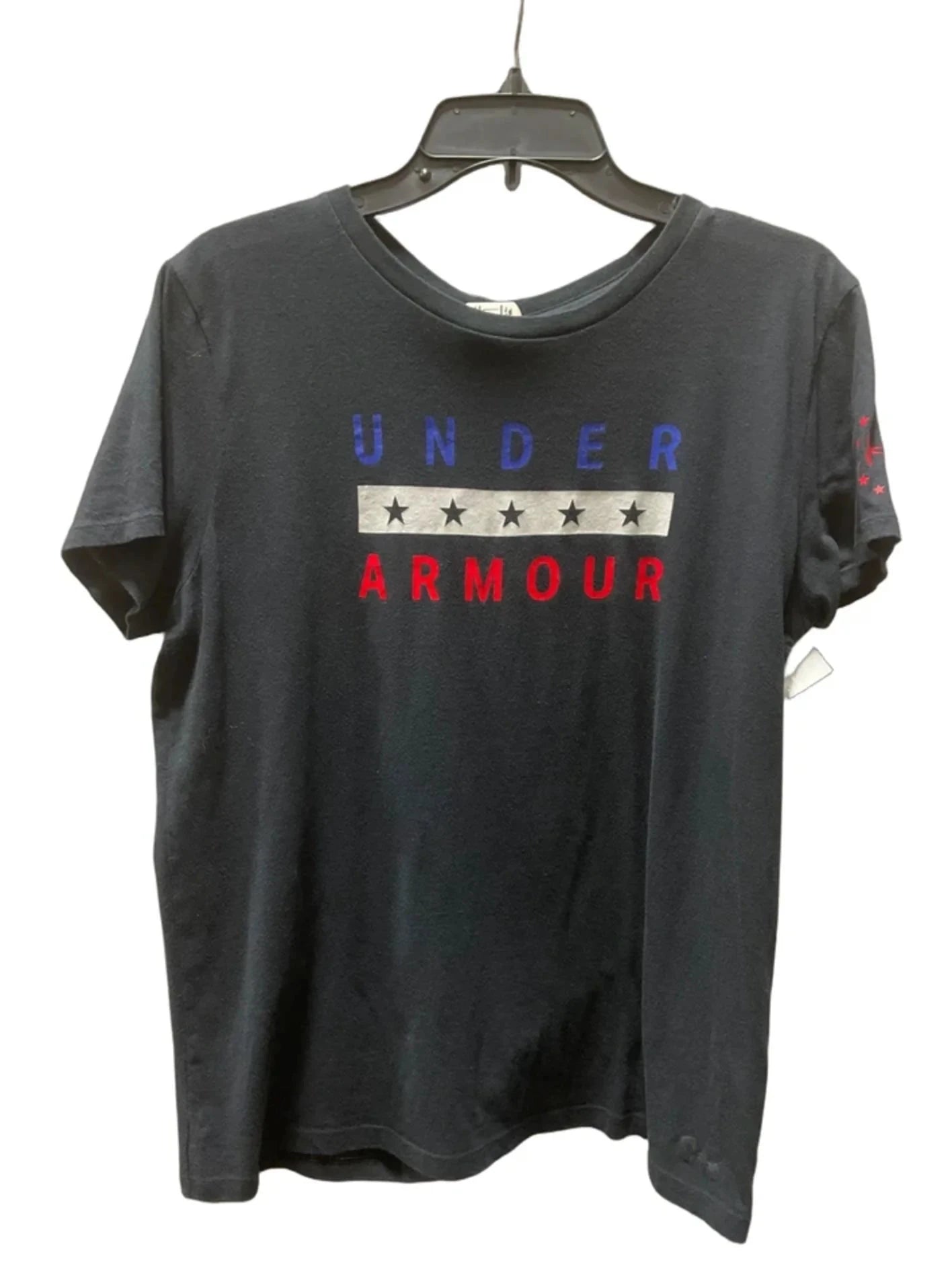 Athletic Top Short Sleeve By Under Armour In Black, Size: L