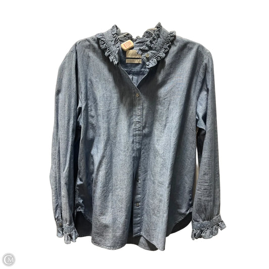 Blouse Long Sleeve By J. Crew In Blue, Size: 1x