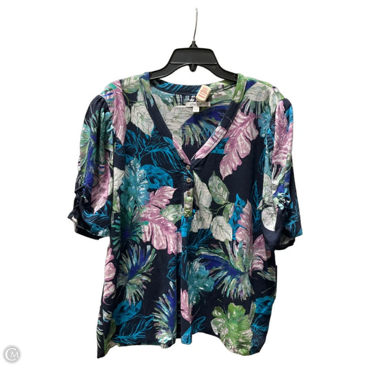 Top Short Sleeve By Chicos In Navy, Size: Xxl