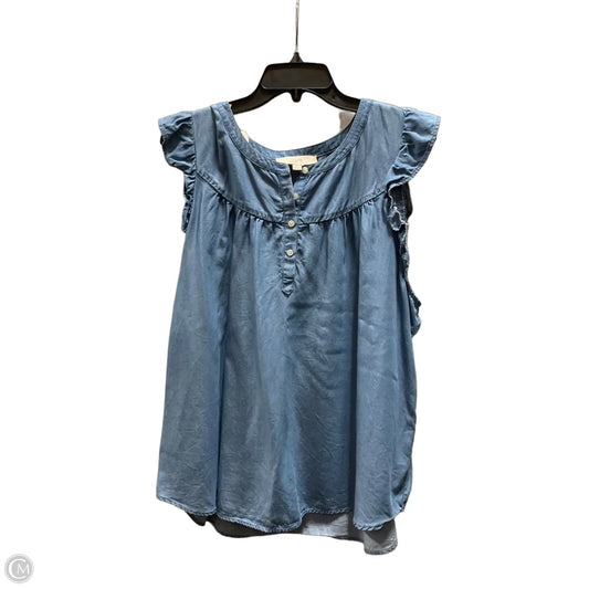 Top Short Sleeve By Loft In Blue Denim, Size: Xxl