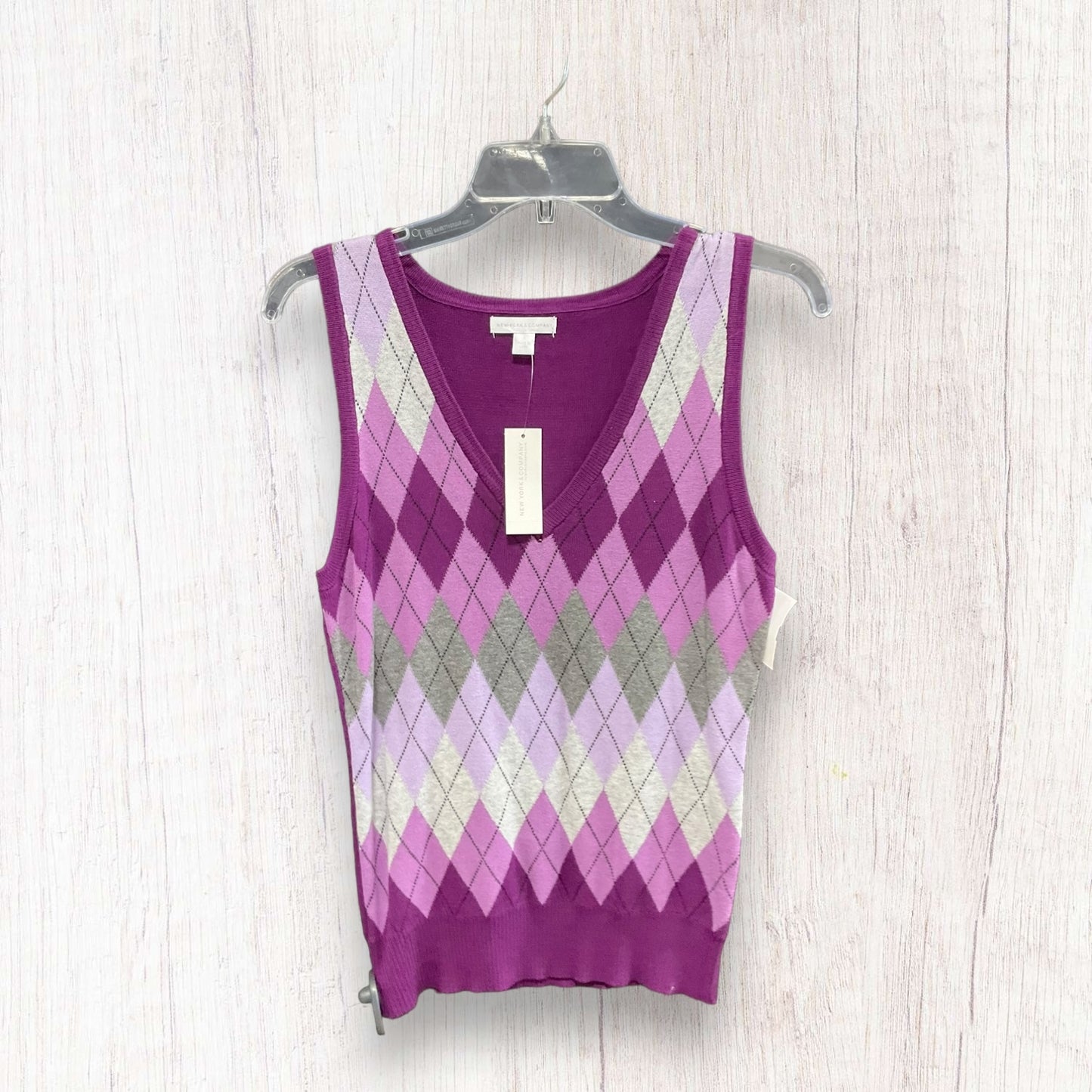 Vest Sweater By New York And Co In Grey & Purple, Size: S