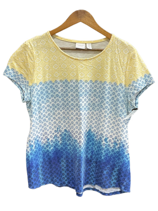 Blue & Yellow Top Short Sleeve Basic Chicos, Size L