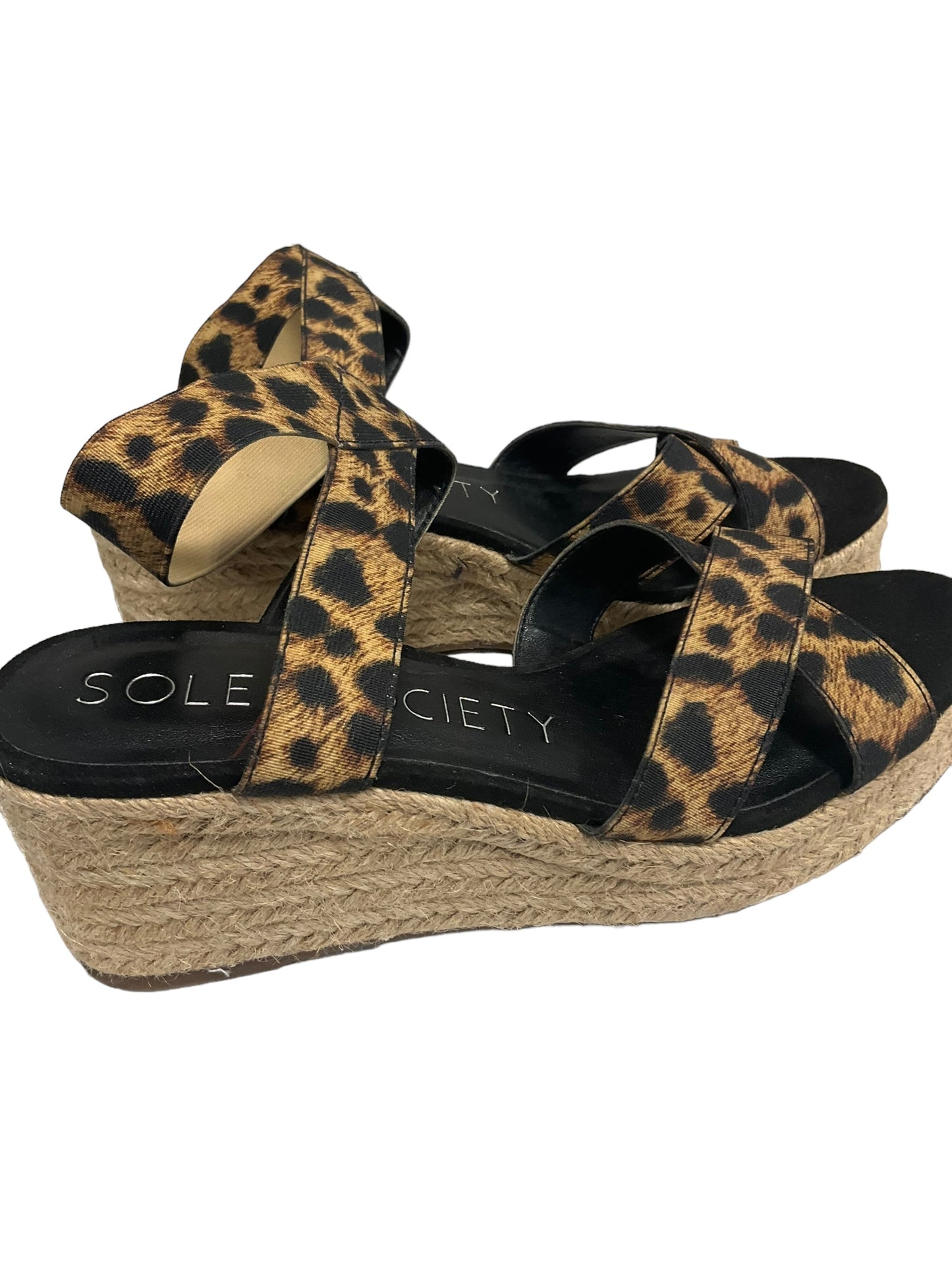 Animal Print Sandals Heels Wedge Sole Society, Size 6