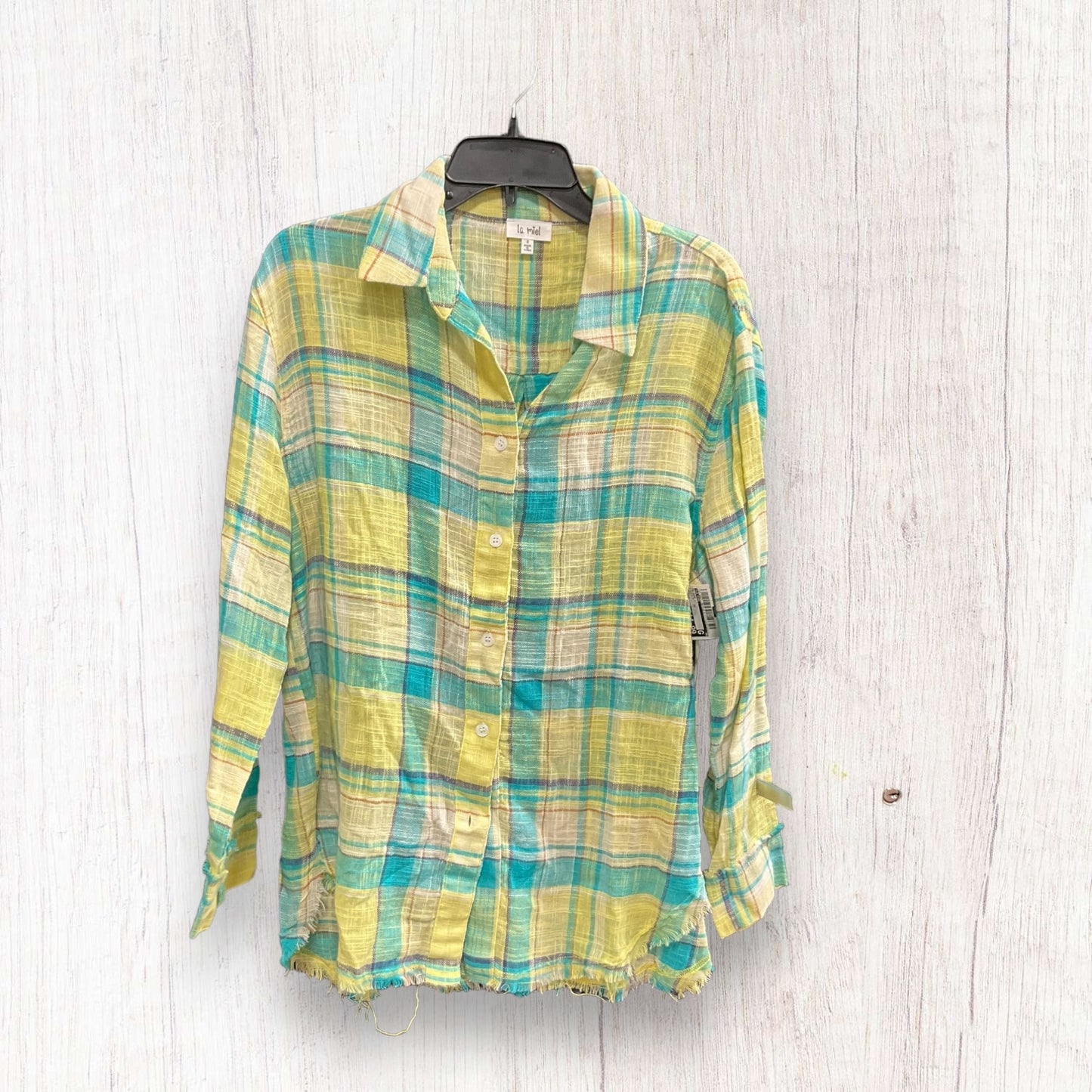 Plaid Pattern Blouse Long Sleeve La Miel, Size S