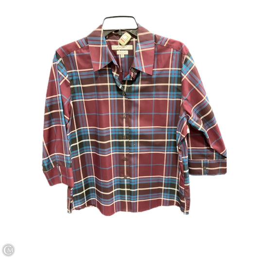 Blouse Long Sleeve By Foxcroft In Plaid Pattern, Size: 14petite
