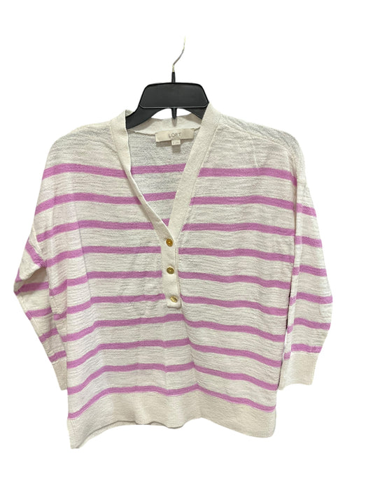 Sweater Cardigan By Loft In Striped Pattern, Size: M