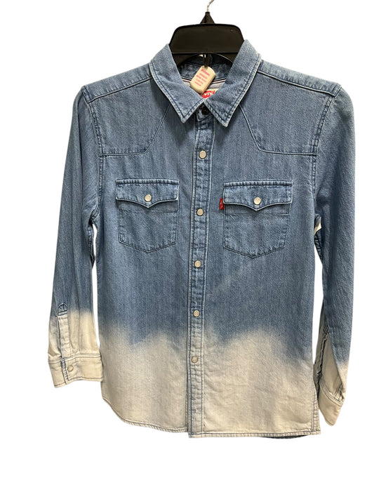 Blouse Long Sleeve By Levis In Blue Denim, Size: M