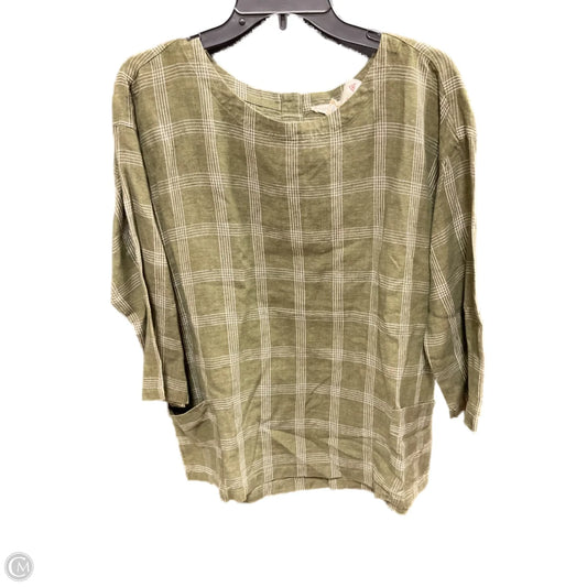 Top 3/4 Sleeve By Eileen Fisher In Green & White, Size: S