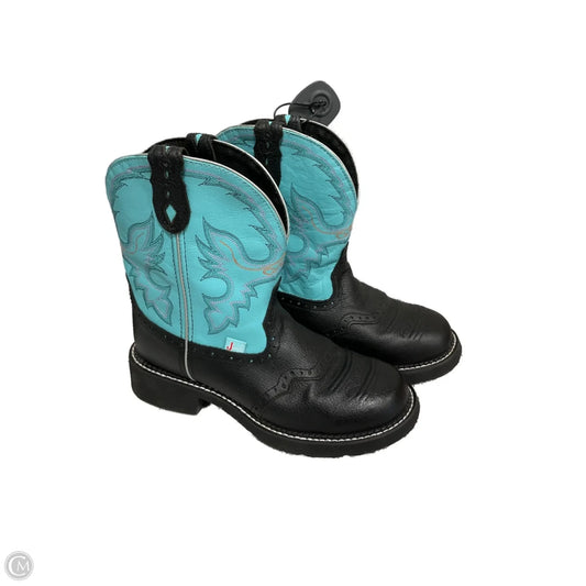 Boots Western By Justin In Black & Blue, Size: 10