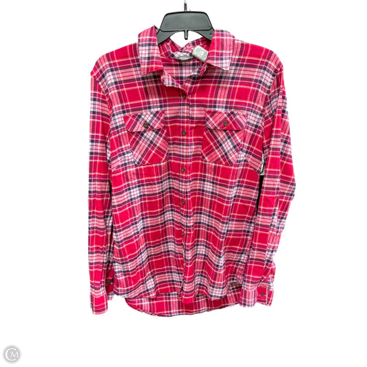 Blouse Long Sleeve By Eddie Bauer In Plaid Pattern, Size: L