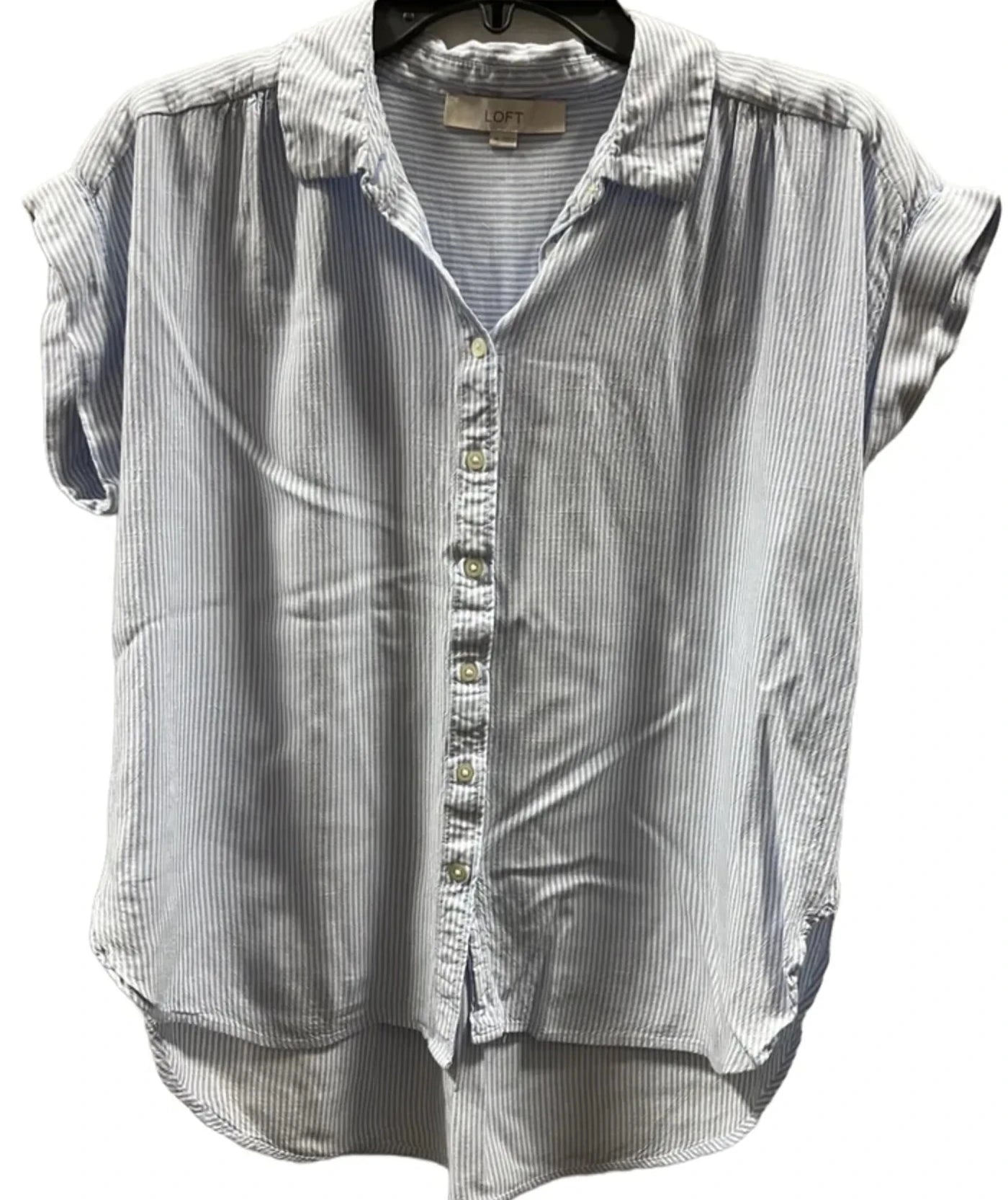 Blouse Short Sleeve By Loft In Striped Pattern, Size: M