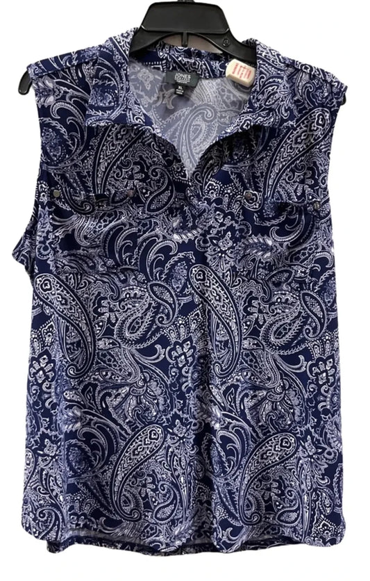 Top Sleeveless By Jones New York In Blue & White, Size: Xl