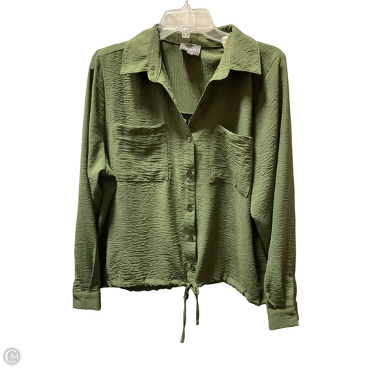 Blouse Long Sleeve By Ninety Woman In Green, Size: Xl