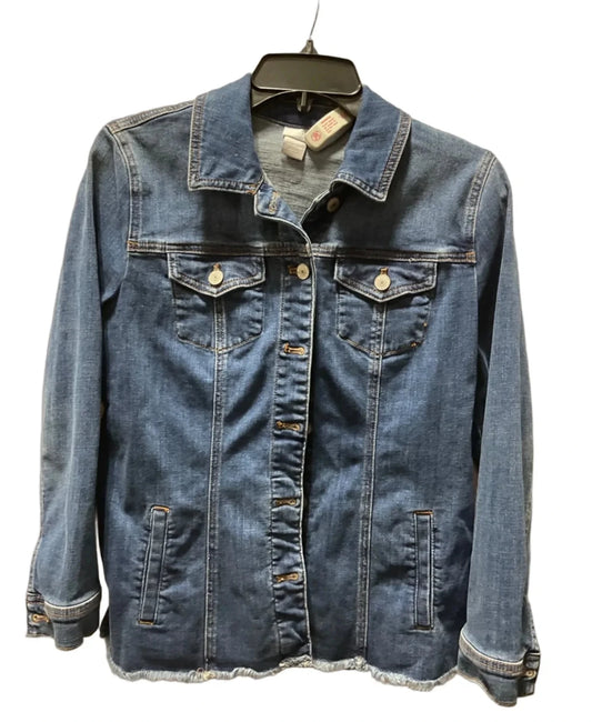 Jacket Denim By Chicos In Blue & Brown, Size: Mp