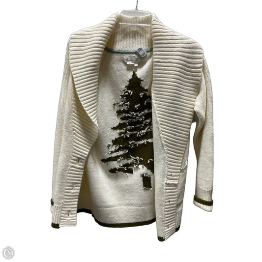 Sweater Cardigan By Anthropologie In Cream & Green, Size: S