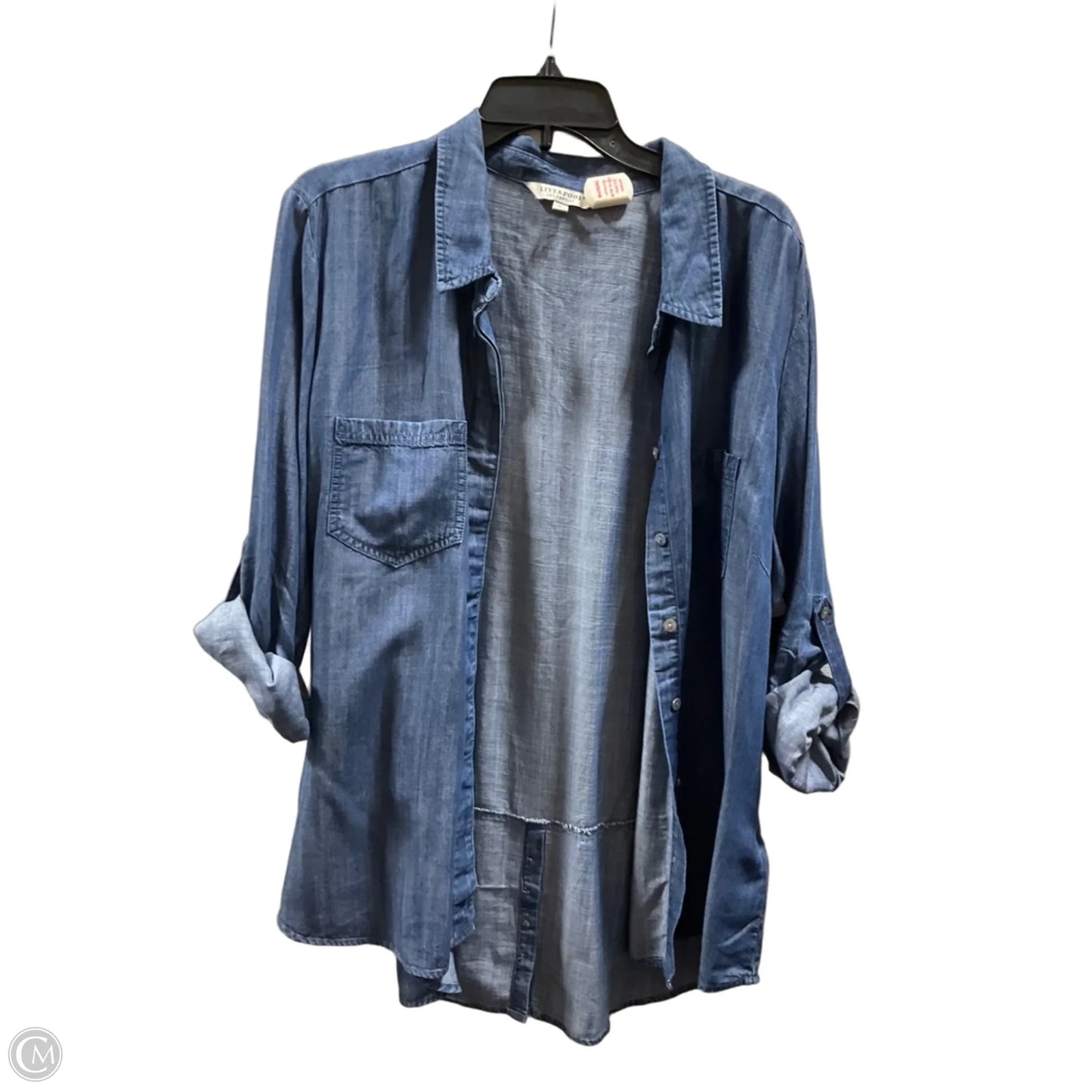Blouse Long Sleeve By Liverpool In Blue, Size: Xl