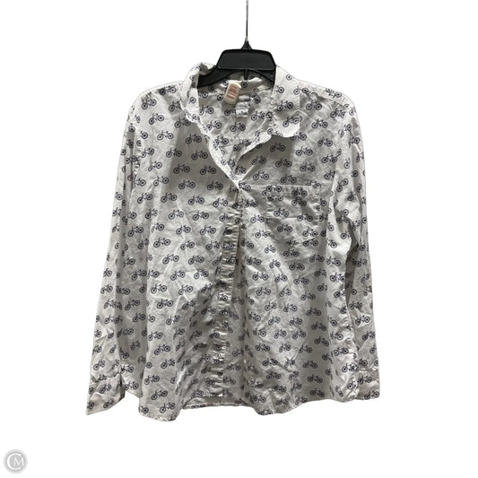 Blouse 3/4 Sleeve By Liz Claiborne In Blue & White, Size: Xl