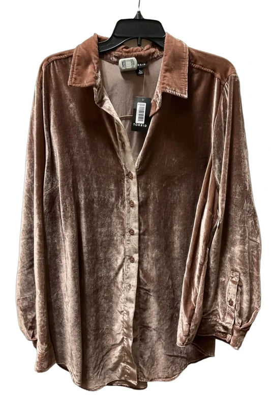 Blouse Long Sleeve By Torrid In Tan, Size: 1x