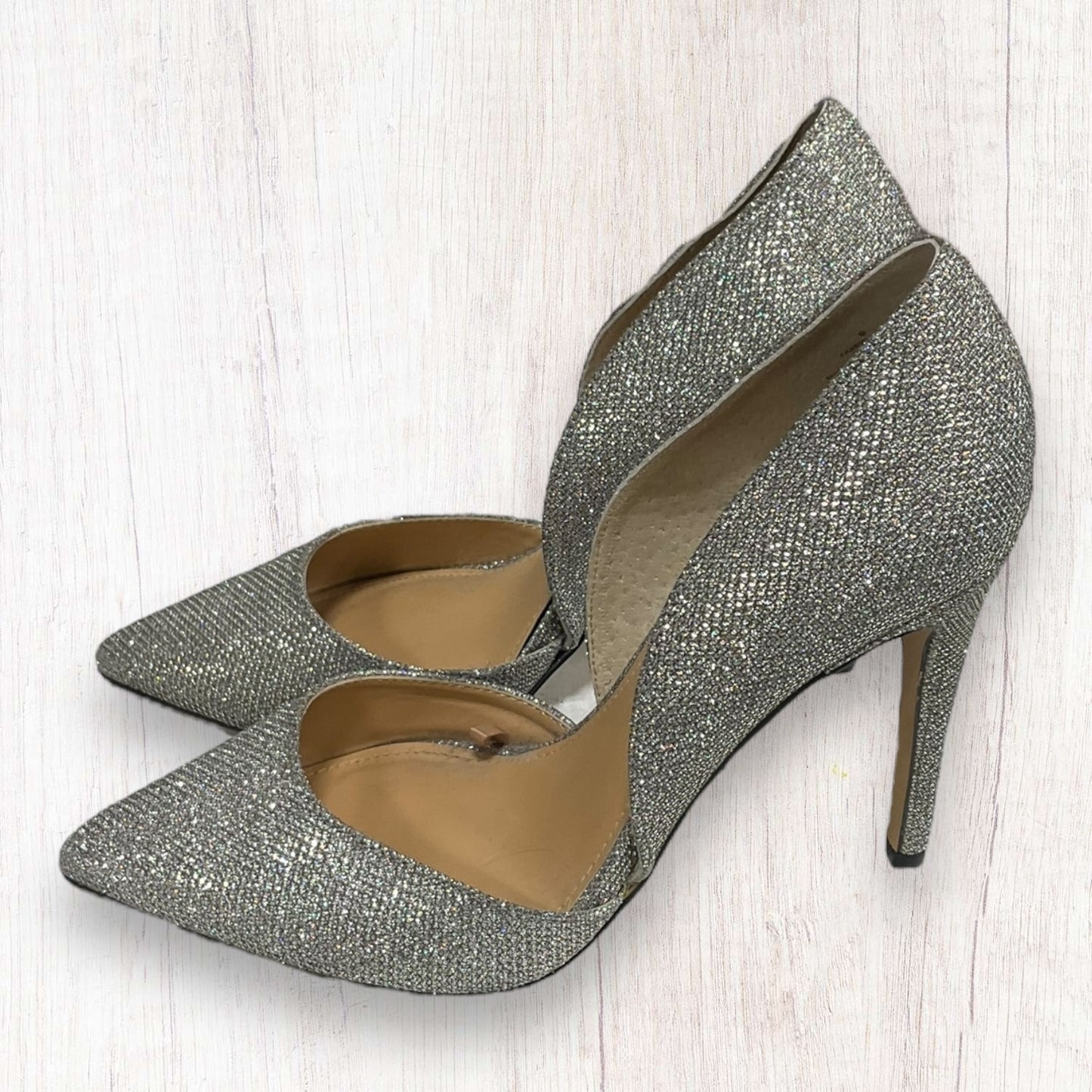 Silver Shoes Heels Stiletto Express, Size 9