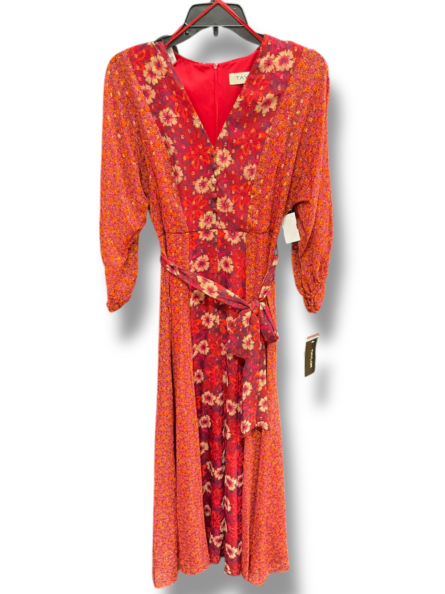 Dress Casual Midi By Taylor In Orange & Pink, Size: 4