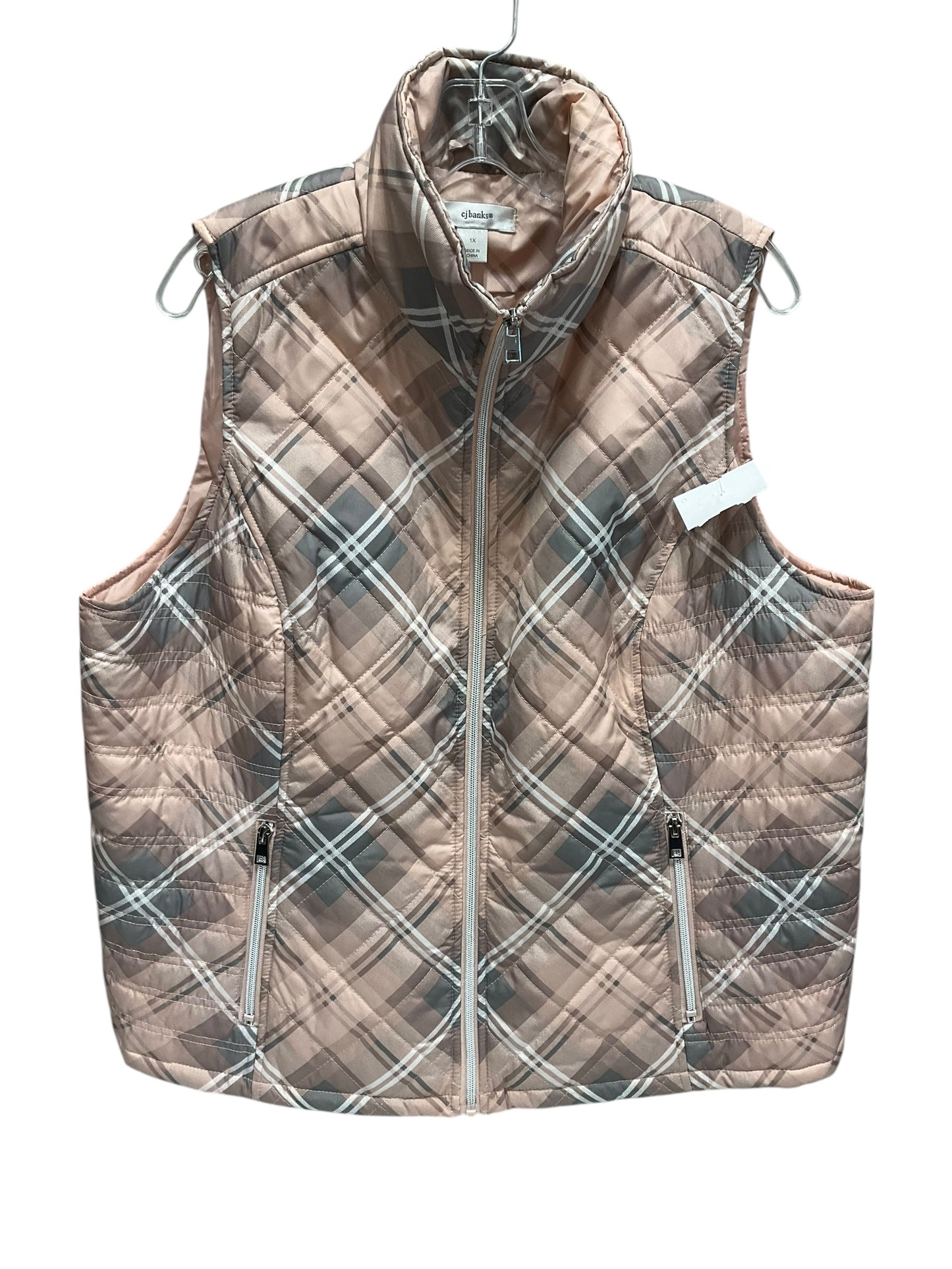 Vest Puffer & Quilted By Cj Banks In Grey & Pink, Size: 1x