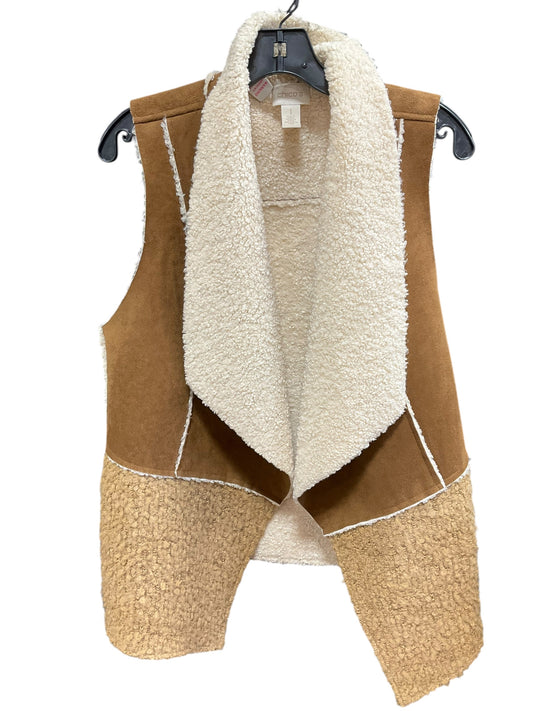 Vest Faux Fur & Sherpa By Chicos In Cream & Tan, Size: M