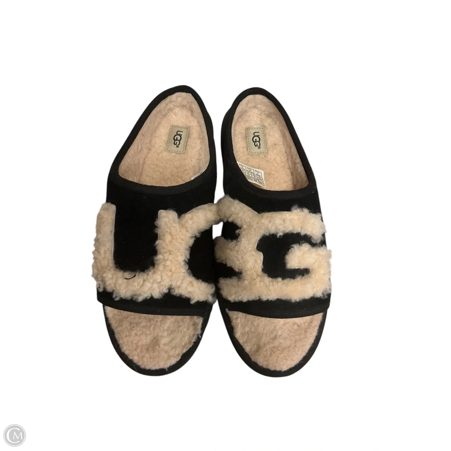 Slippers Designer By Ugg In Black & Cream, Size: 10