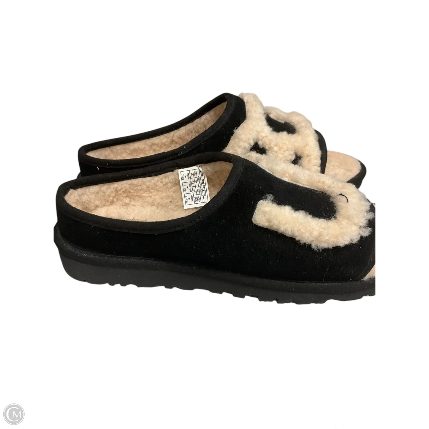 Slippers Designer By Ugg In Black & Cream, Size: 10