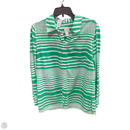 Blouse Long Sleeve By Chicos In Green & White, Size: M