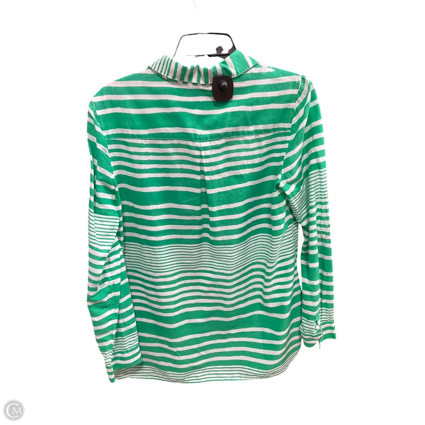 Blouse Long Sleeve By Chicos In Green & White, Size: M