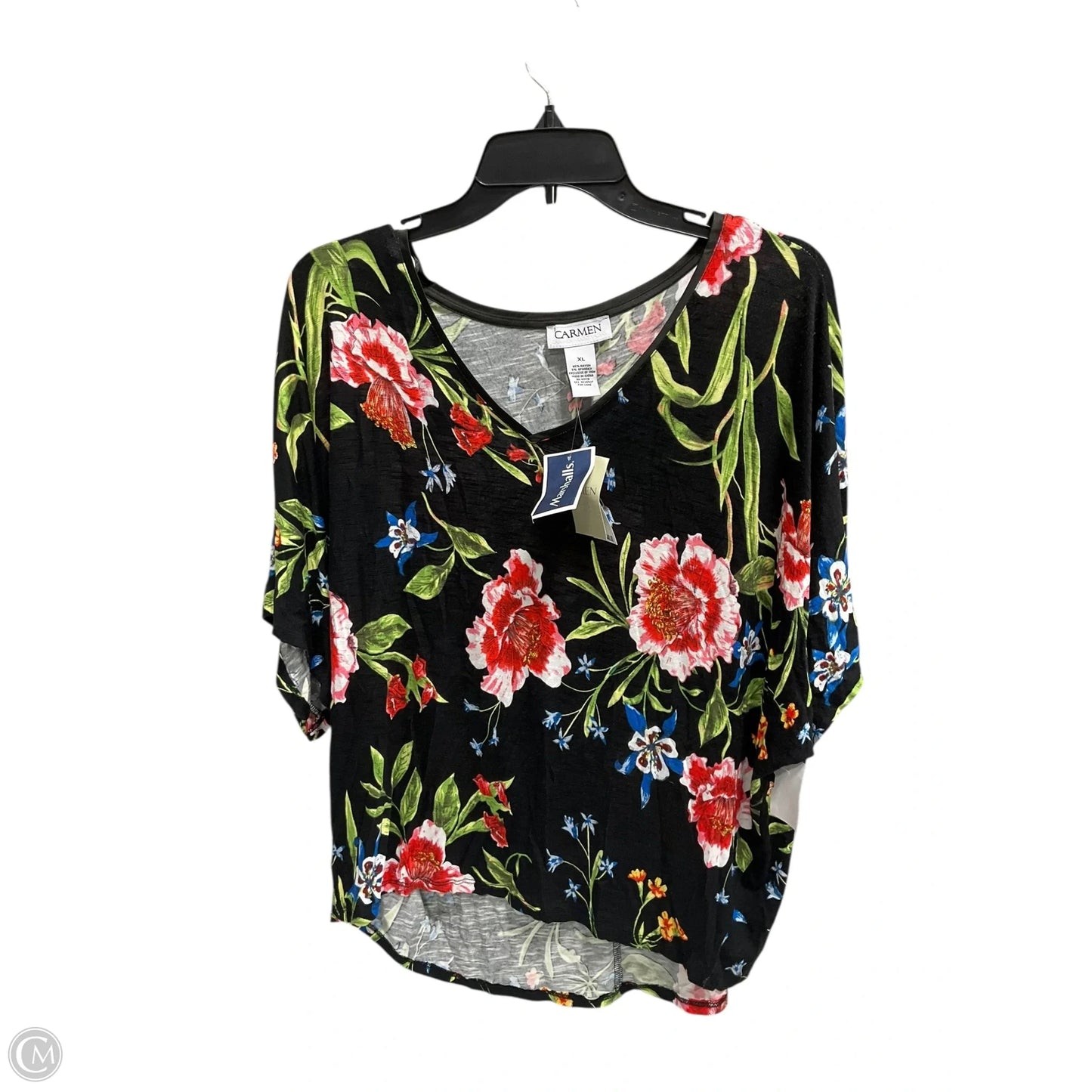 Top Short Sleeve By Carmen By Carmen Marc Valvo In Floral Print, Size: Xl
