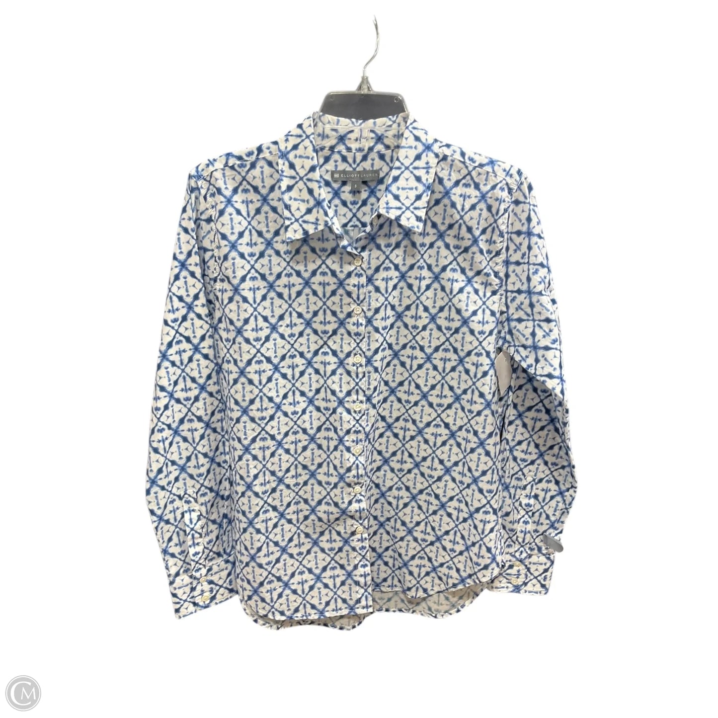 Blouse Long Sleeve By Elliott Lauren In Blue & White, Size: S