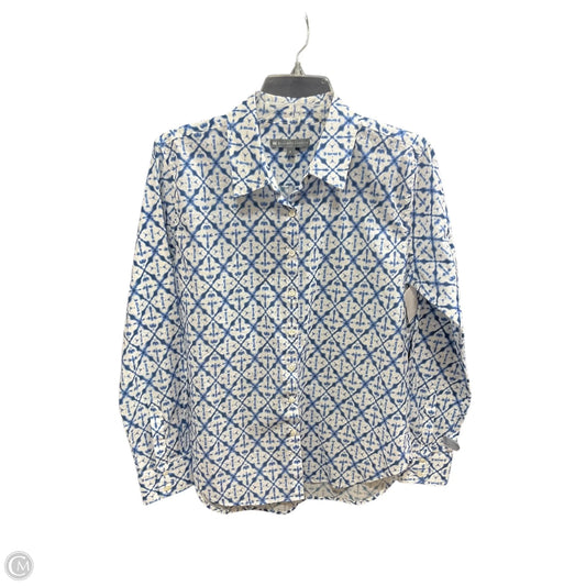 Blouse Long Sleeve By Elliott Lauren In Blue & White, Size: S