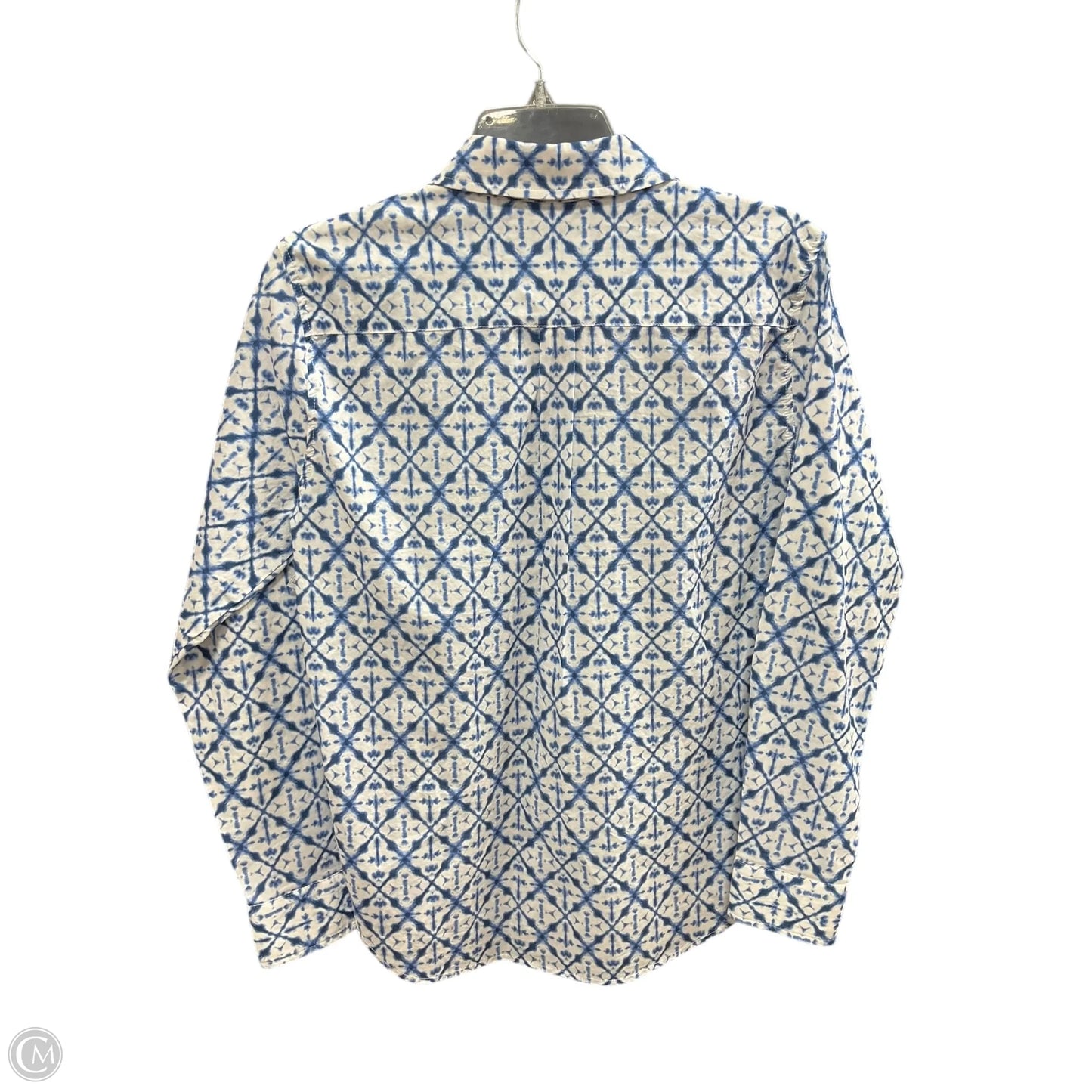 Blouse Long Sleeve By Elliott Lauren In Blue & White, Size: S