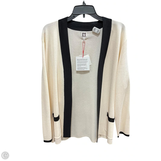 Sweater Cardigan By Anne Klein In Black & Cream, Size: Xl