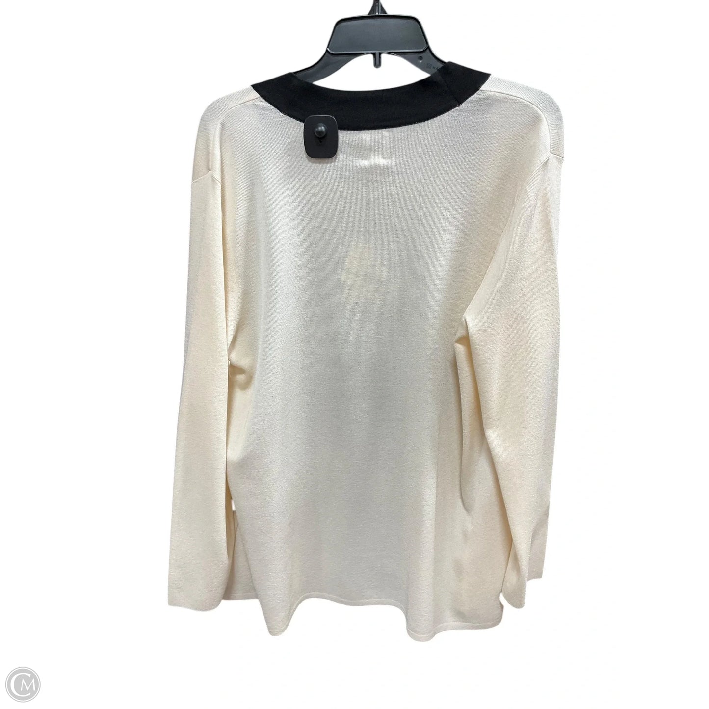 Sweater Cardigan By Anne Klein In Black & Cream, Size: Xl