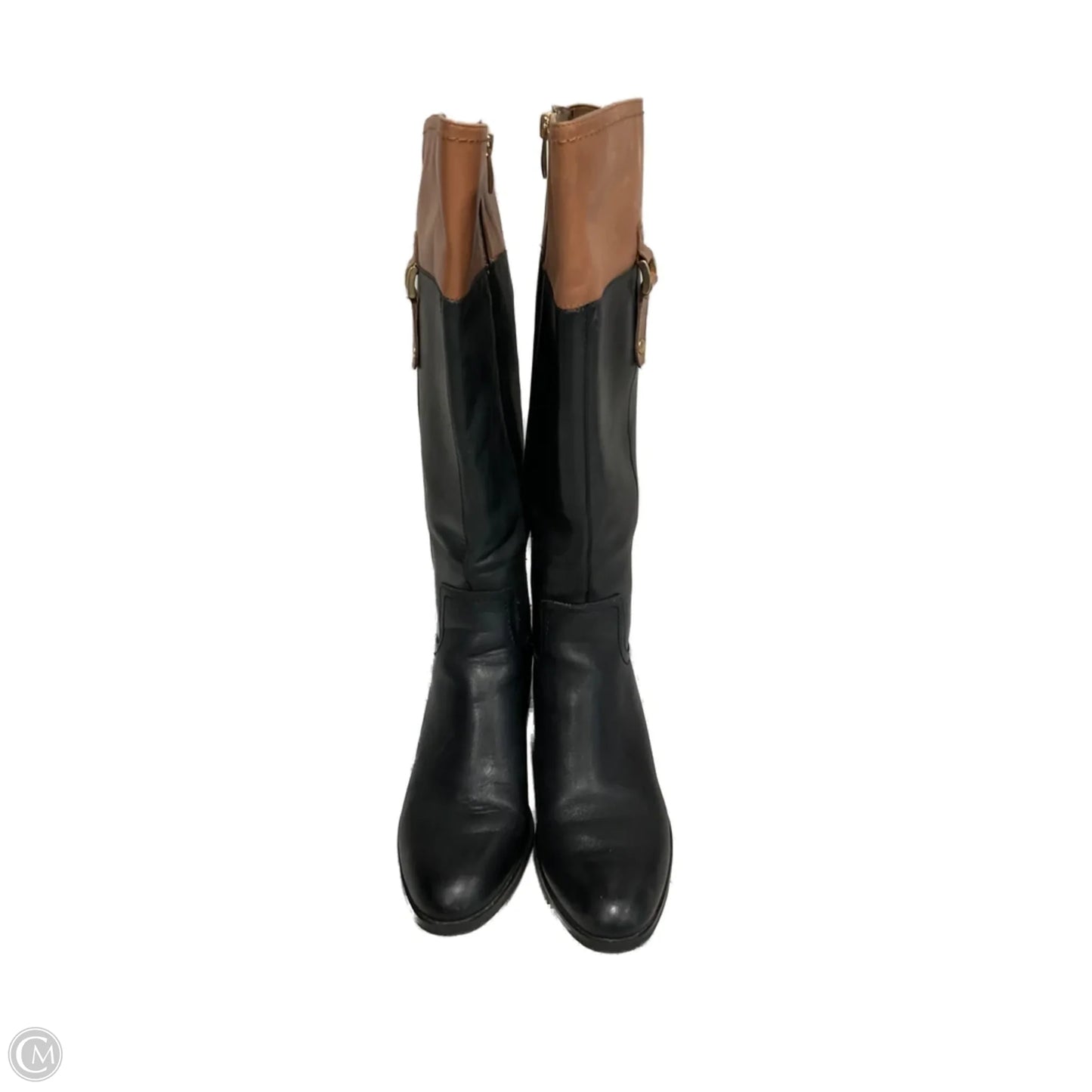 Boots Knee Heels By Franco Sarto In Black & Brown, Size: 10