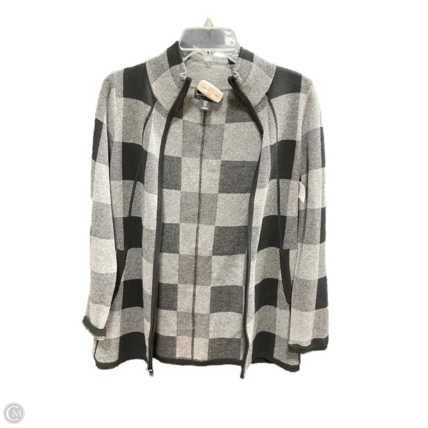 Sweater Cardigan By Adrienne Vittadini In Black & Grey, Size: S